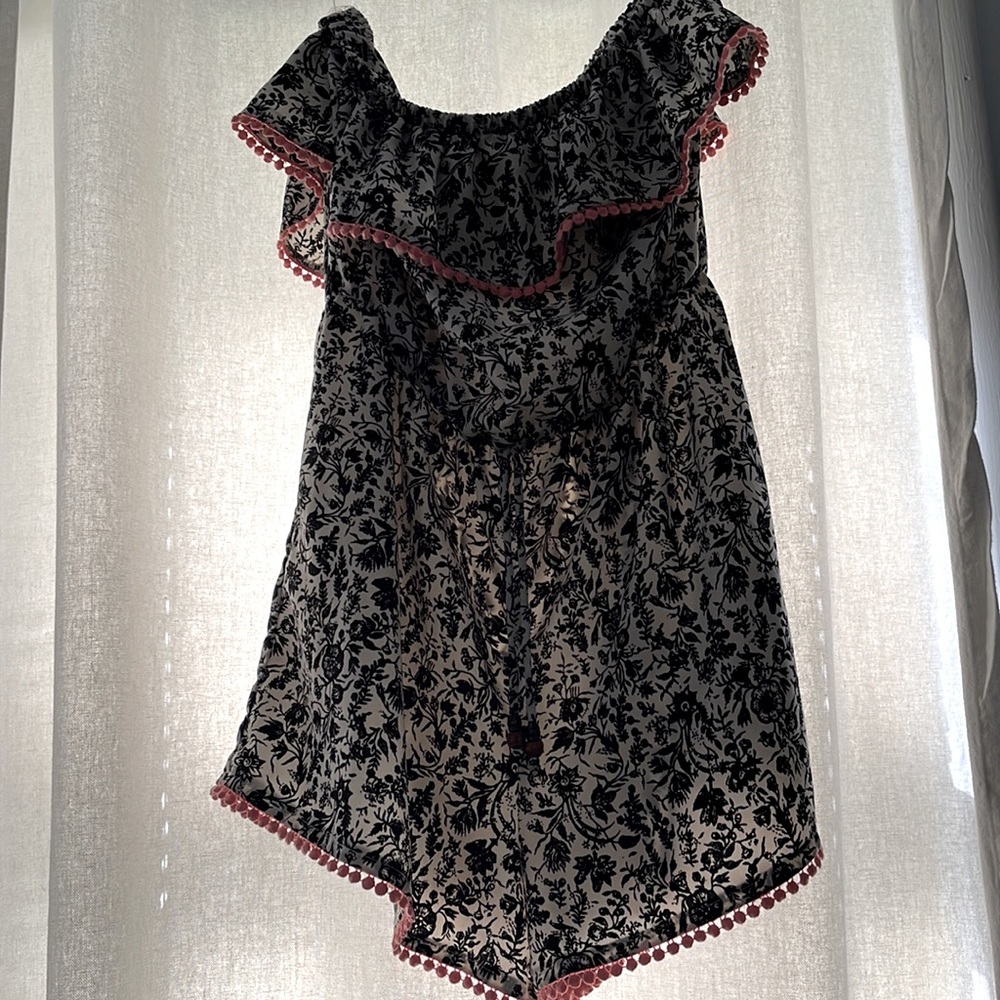 Rewind Black Pink Floral Romper, L